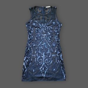 Blue/Black Sequin and Mesh Dress, Women's Medium